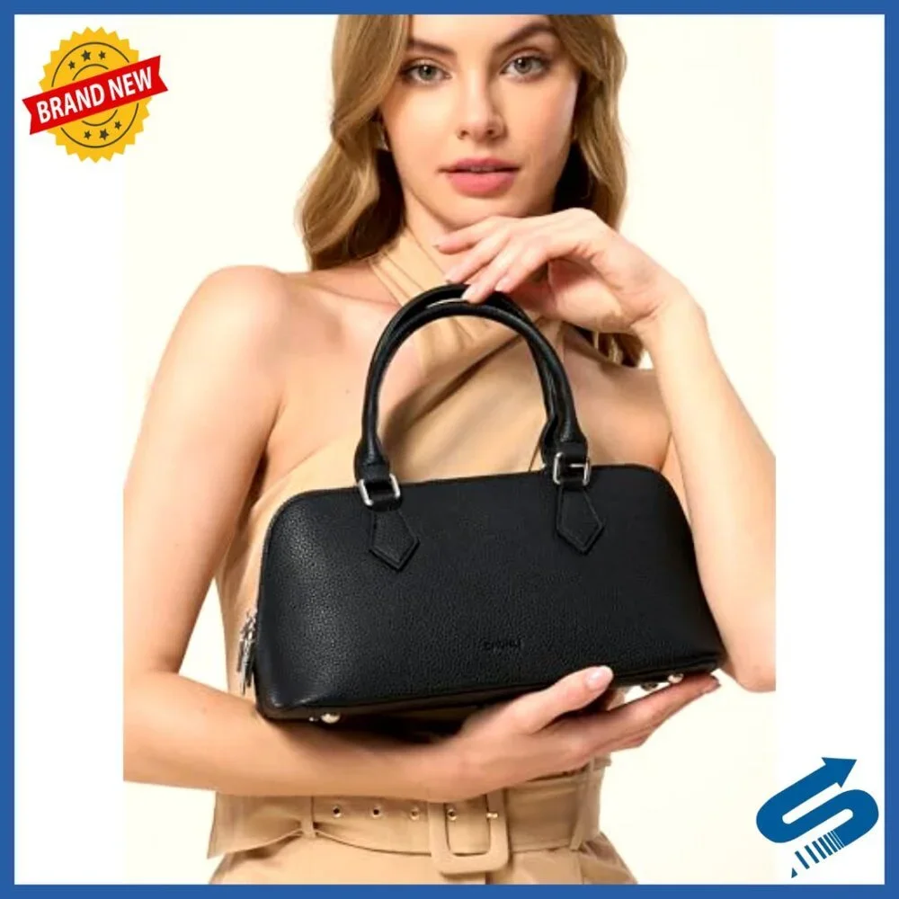 Small PU Leather Satchel with Detachable Strap, Top Handle Crossbody Bag